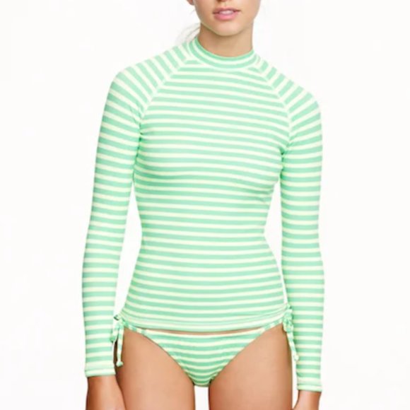 J. Crew Swim Nwt Jcrew Rash Guard Medium Striped Green Long Sleeve